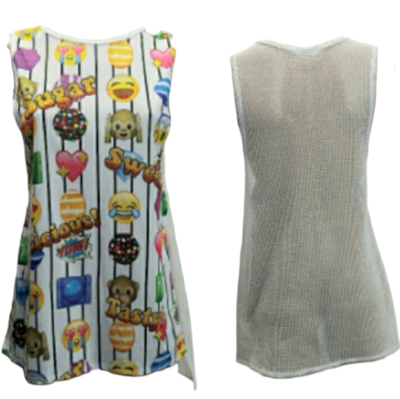 Candy Crush Emoji Sleeveless Tunic with Mesh Back size M (K-POP show) - Picture 1 of 7